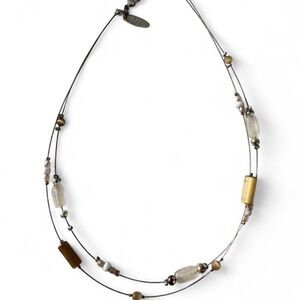 New York & Company Two-Strand Beaded Necklace in Gold, Brown, and Clear